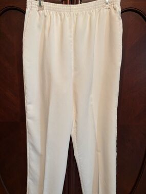 Cream Elastic Waist Straight Leg Corduroy Pants